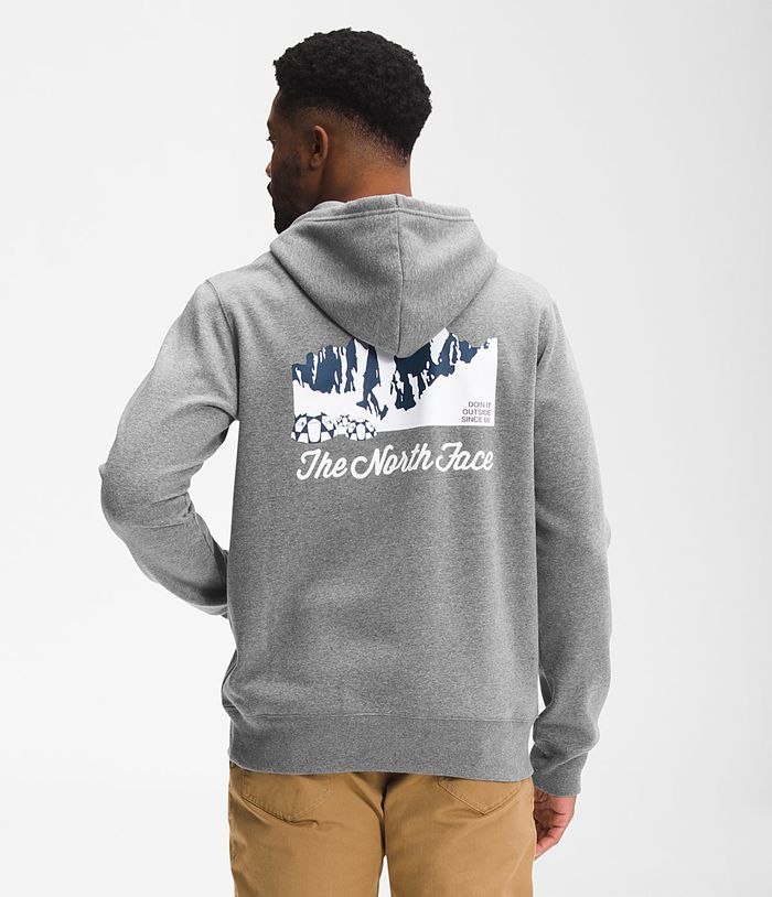 The North Face Hoodie Mountain Scene Pullover Grey - Mens - Thailand AXWYD-4153